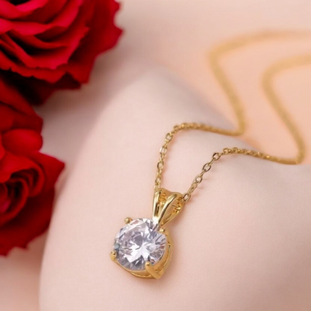 NEW 2ct Moissanite Solitaire 4 prong Pendant 18K Gold Necklace